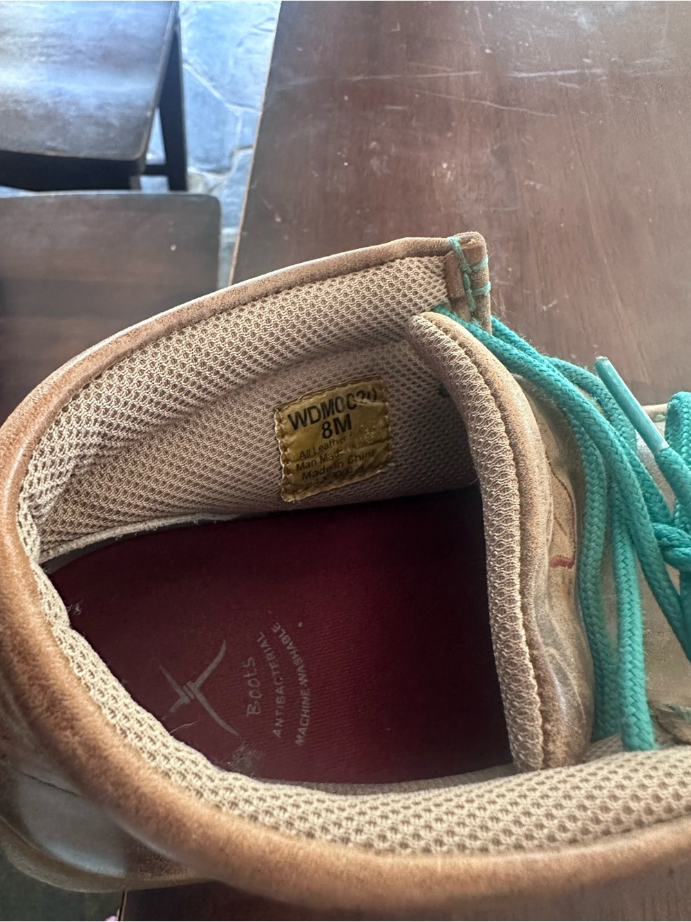 Ariat Brown Suede Moccasin Flats with Teal Laces - Picture 4 of 4